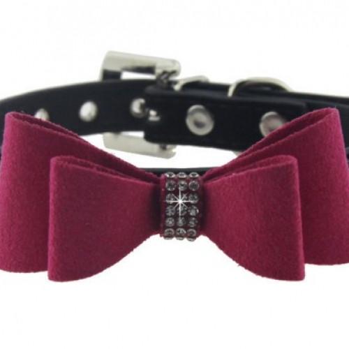 Adjustable Leather Bowknot with Rhinestone Pet Collar - Image 2