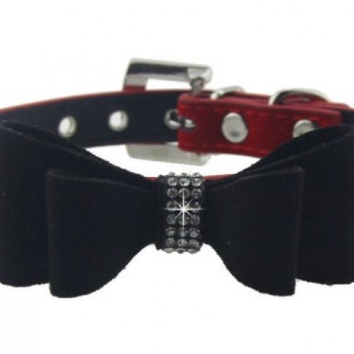 Adjustable Leather Bowknot with Rhinestone Pet Collar - Image 3