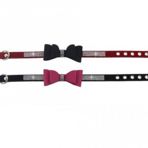 Adjustable Leather Bowknot with Rhinestone Pet Collar - Image 4